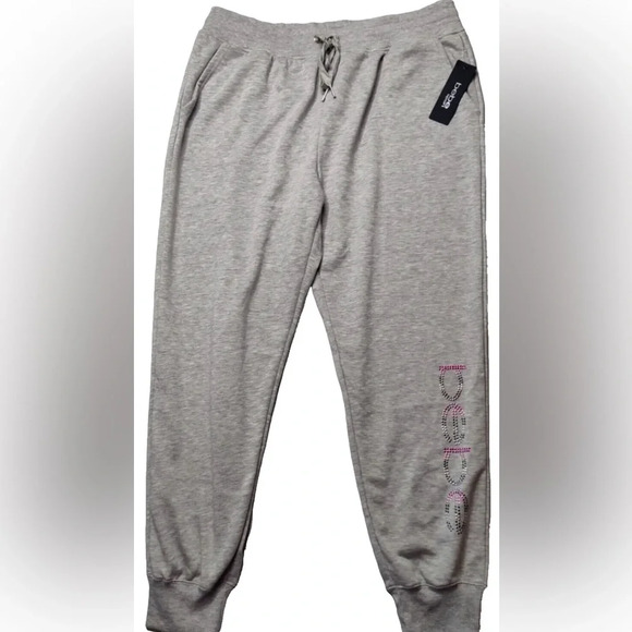 BEBE SPORT Women Nailhead Studded LOGO Joggers Sweat Pants in Heather Grey Nwt - Picture 4 of 11